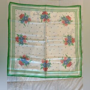 Vintage Baar & Beards Silk Scarf White Green Border Cross Stitch Floral Pattern
